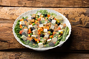 Paneer Vegetable saladÂ is a healthy Indian recipe made using cottage cheese and green veggies